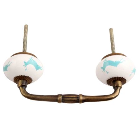 Sea Green Running Rein Deer Pattern Ceramic Bridge Handle